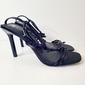 Zara Women's Strappy High-Heel Stiletto Ankle bow‎ Sandals Black Size 40